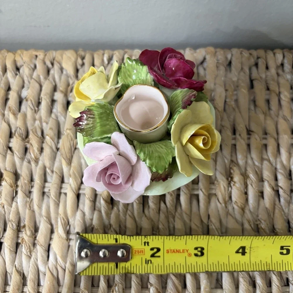 Vintage Denton Best Bone China Taper Holders England Roses‎ Gold Footed